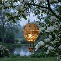 abc HOME LED-Hängeleuchte Solar Heißluftballon, LEDs, Solarpanel, Lichtsensor, Flammeneffekt, LEDs