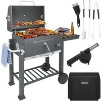 Kaminer Holzkohlegrill Gartengrill Holzkohlegrill, Spar-Set, mit Abdeckung, dickes Stahlblech und Schrauben der Härteklasse 8.8