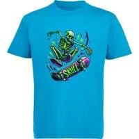 MyDesign24 T-Shirt Kinder Print Shirt Springender Skelett Skateboarder Bedrucktes Jungen und Mädchen Skater T-Shirt i538