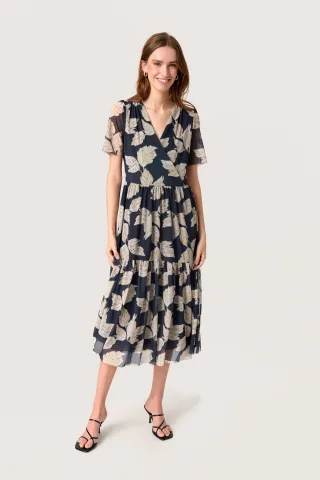 Jerseykleid Feminine Form Navy Leaf Print multicolour