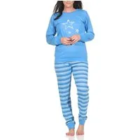 Normann Pyjama Normann Damen langarm Schlafanzug Pyjama mit Bündchen in Sterne Optik