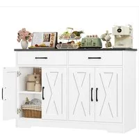 HOMECHO Buffet 120cm Breit Küchenschrank mit Arbeitsplatten, 2 Schubladen, 4 Türen