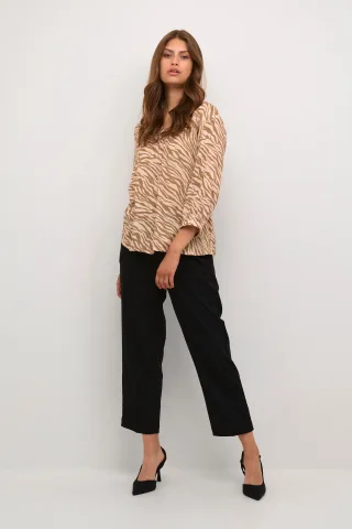 Kurzarm-Bluse Regular fit Sand/Brown Animal Print