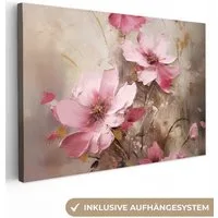 OneMillionCanvasses® Leinwandbild Blumen - Rosa - Kunst - Aquarell, Fotodruck (1 St), Leinwand Bilder Klein, Wand Dekoration Aesthetic 30x20 cm