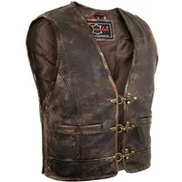 MDM Lederweste Herren Vintage Lederweste (Biker Weste, Lederweste, Motorradkutte, Kutte) Biker Motorrad Weste im Used Look