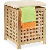 relaxdays Wäschekorb mit Sitz Walnuss