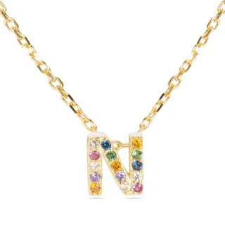 Luxenter Halskette aus 925er Sterlingsilber mit mehrfarbigen Zirkonias in 18K Gelbgold - Alphabet