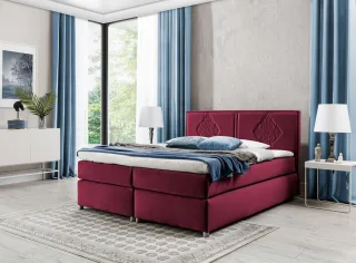 Boxspringbett Schlafzimmerbett Bett DAMIANO DELUX Stoff Bordeaux 140x200cm