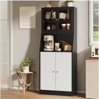 BELUPAI Küchenbuffet Hochschrank mit Glastüren and LED-Beleuchtung (Set, 1-St., Hoher Buffetschrank Weinschrank mit Verstellbaren Einlegeböden) Vorratsschrank für Küche, Wohnzimmer, Esszimmer, 180x70x40cm, Schwarz