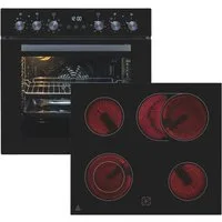 exquisit Backofen-Set EHE258-UBZ-020-Set schwarz, Vielseitiger Grill und 4-Zonen-Glaskeramikkochfeld – einfach & sicher!