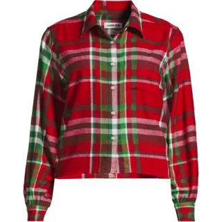 Verkürzte Flanellbluse, Damen,  Rot, Baumwolle, by Lands' End