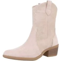 Ital-Design Damen Cowboyboots Western Westernstiefelette (88812596) Blockabsatz Stiefeletten in Beige