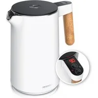 Arendo Wasserkocher Edelstahl, Doppelwand, Temperatureinstellung 40° - 100 °C mit Anzeige, 1,5 l, 2200 W, Warmhaltefunktion, 360° Basis, mit Griff in Holzoptik, BPA-frei