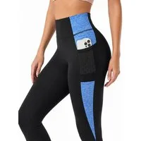 FemmeTone Leggings Damen Sportleggings High Waist, Yoga Pants, lange Fitness-Leggings Sporthose mit Handytasche und kontrastfarbenen Einsätzen, Yogaleggings