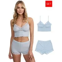 Tazzio Shorty Nachtwäsche-Set F921 (Set, 2 tlg., 1 Stück - Unterhemd & Panty) Ripp-Optik mit Spitze