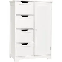 Mondeer Badkommode Badezimmerschrank, Wandkommode mit 4 Schubladen und 1 Tür, Verstellbar, Weiß