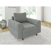 S-Style Möbel Sessel Leif mit Braun Holzfüßen im skandinavischen Stil aus Boucle-Stoff, mit Wellenfederung