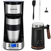 Aigostar Filterkaffeemaschine mit Thermobecher, 420 ml, 750W, AutoClean-Funktion, 24H Timer, Edelstahl, Abnehmbarer Filter, 750W, 420 ml, Mit 24h-Timer, LCD-Anzeige, AutoClean-Funktion