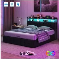 Gdood Polsterbett Stauraumbett Doppelbett LED (1 tlg., Inkl. Bettkasten), Mit LED-Beleuchtung, Ladefunktion, PU, 140x200 cm