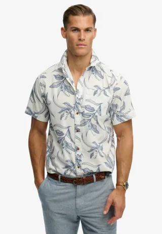 Superdry - Vintage Loom Kurzarmhemd Canna-Blätter Chinablau - Gr. - L