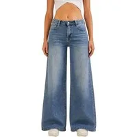 Ital-Design Weite Jeans Damen Wide Leg Jeans High Waist Casual Fit (91767243) Used-Look Stretch Relaxed Fit Jeans in Blau