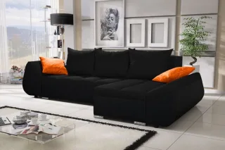 OUTLET Ecksofa Sofa KLEO mit Schlaffunktion Schwarz Ottomane Rechts