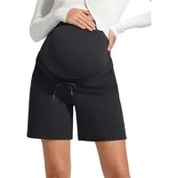 G4Free Umstandsshorts Damen Umstandsbermudas Umstandssweathose Yogashorts Freizeithose EverGoing Stretch-Umstandshosemit Taschen über dem Bauch Kordelzug