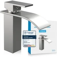 Bächlein Badarmatur Elegante Badarmatur Tamina (Edelstahl gebürstet) hochwertige Designarmatur mit Wasserfalloptik