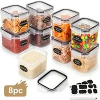 HEYHIPPO Vorratsdose 8er Set Vorratsdosen 800 ml – luftdicht, BPA-frei, spülmaschinenfest, (Spar-Set, Vorratsbehälter–luftdichter organizer, transparent, leicht zu reinigen), Aufbewahrungsboxen – mit Deckel & Etiketten, 15.5 x 10.5 x 9.5 cm