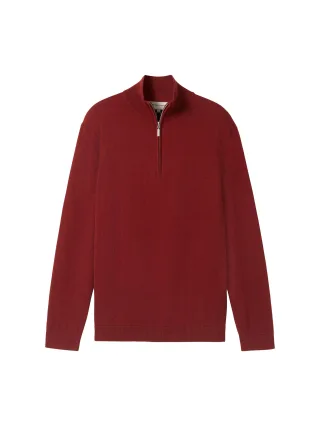 Tom Tailor - Troyer Strickpullover mit recyceltem Kaschmir burgundy dark red melange - Gr. - L
