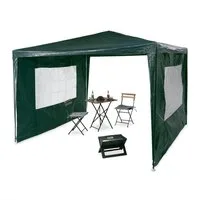 relaxdays Pavillon 3x3 m mit 2 Seitenteile, grün