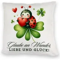speecheese Dekokissen Marienkäfer Kuschelkissen mit Spruch Glaube an Wunder Liebe und