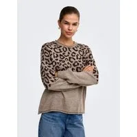 ONLY Rundhalspullover ONLJADE ANIMAL LS O-NECK NOOS KNT Kunstfaser, regular fit