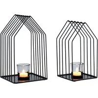 Marrakesch Orient & Mediterran Interior Teelichthalter 2er Set Skandinavischer Teelichthalter Carlon Schwarz edel Glas 28 cm (2 St), Teelichthalter mit Glaseinsatz