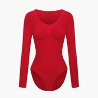 cfab (creamy fabrics) Shaping-Body Bodysuit Sculpting Shapewear Longsleeve mit Slip-Red-2XL (1-tlg)
