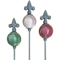 Dragimex Gartenstecker Metall Stecker franz. Lilie. 3x Gartenstecker Rot Grün Beige 80cm