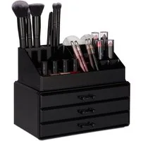 relaxdays Make-Up Organizer mit 3 Schubladen, 2-tlg., schwarz