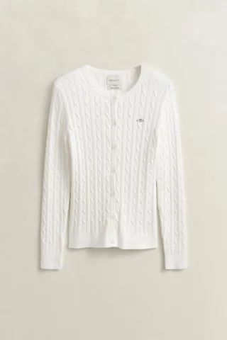 GANT - Strickjacke mit Zopfmuster eggshell - Gr. - XL