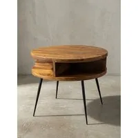 KADIMA DESIGN Couchtisch Runder Massivholz-Kaffeetisch mit 4 Ablagefächern, rustikaler Charme