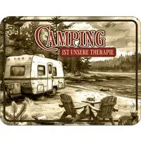 Metallschild Camping ist Therapie - hochwertig bedrucktes Blechschild - Größe 22x17