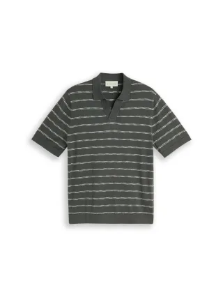 Tom Tailor - Strickpullover mit Polokragen und Streifen darkest olive white stripe - Gr. - XXL