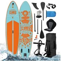 BRAST SUP-Board Summer Aufblasbares Stand up Paddle Set - 320x81x15cm, 5 Jahre Garantie inkl. Sonderzubehör, (2in1 Paddel Kajak-Sitz Action-Cam-Halterung), Fußschlaufe Paddel Pumpe Rucksack