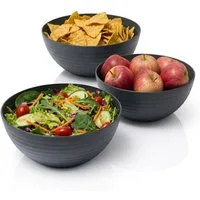 Hausfelder Servierschüssel Salatschüssel Set Schüsseln für Salat, Chips, Obst in Schwarz, Kunststoff, (3er Set, 3-tlg), spülmaschinengeeignet, BPA-frei, bruchfest, Wellen-Design