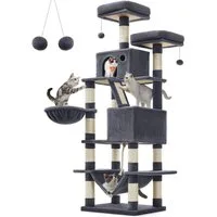 FEANDREA Kratzbaum, Katzenbaum, 168/206 cm(H), mehrstöckig für große Katzen, Kippschutz