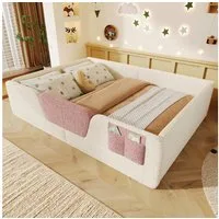 BlingBin Polsterbett Kinderbett mit abnehmbaren Seitengittern & Staufläche (Jugendbett, 1-tlg., 140 x 190 cm), integrierte Stofftasche zur Aufbewahrung, Samt, ohne Matratze