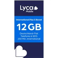 Lyca Mobile International Plus S Boost 4G/5G Prepaid Simkarte Weltweit Prepaidkarte, (250 Min. in bis zu 100 Länder, Deutschland-Flat für Telefonie & SMS)