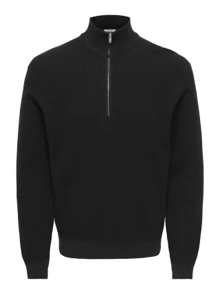 ONLY&SONS - ONSTONY REG 12 LS HALF ZIP KNIT Black - Gr. - L