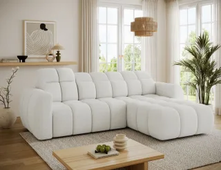 Ecksofa mit Schlaffunktion Sofa SALONIA Stoff Coral Ecru Ottomane Rechts