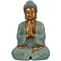 Geschenkestadl Buddhafigur Buddha Figur groß 41,5cm türkis gold betende Hände (1 St), Spirituell, Entspannung, Buddha, Sammelfigur, Yoga