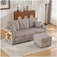 Odikalo 3-Sitzer Cord-Sofa Ausziehbett Stauraum USB-C & Ambientebeleuchtung Mehrfarbig
